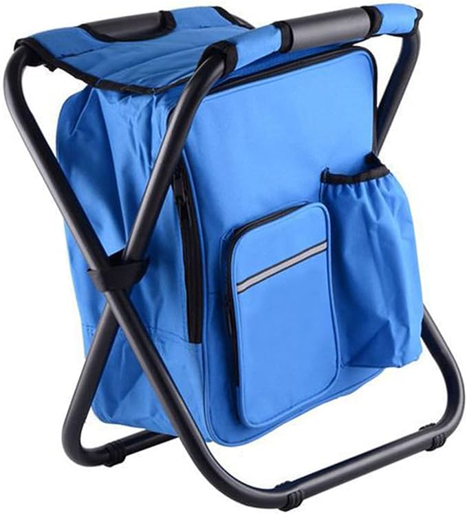 Folding Camping Chair Stool Backpack with Cooler Insulated Picnic Bag Backpack Cooler Chair Foldable Camping Fishing Stool for Travel Beach Hiking Picnic ﻿ (Blue)