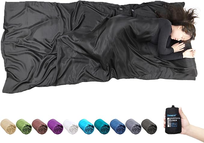 Browint Silk Sleeping Bag Liner Silk Sleep Sack Extra Wide 87x43 Lightweight Travel Sheet for Hotels More Colors for Option Reinforced Gussets