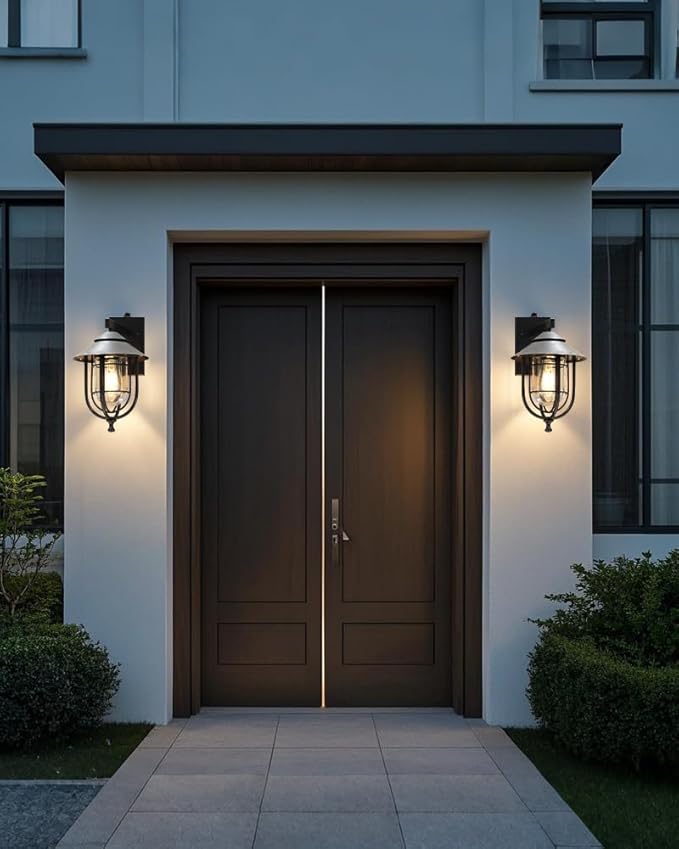 merley Outdoor Wall Lights - Outdoor Lights with Dusk-to-Dawn Sensor Modern Porch Light Fixtures Rust-Proof Weather-Resistant Wall Sconce Lighting for Exterior Wall