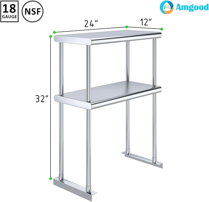 AmGood Double OverShelf Stainless Steel NSF - Many (24 Long x 12 Deep)