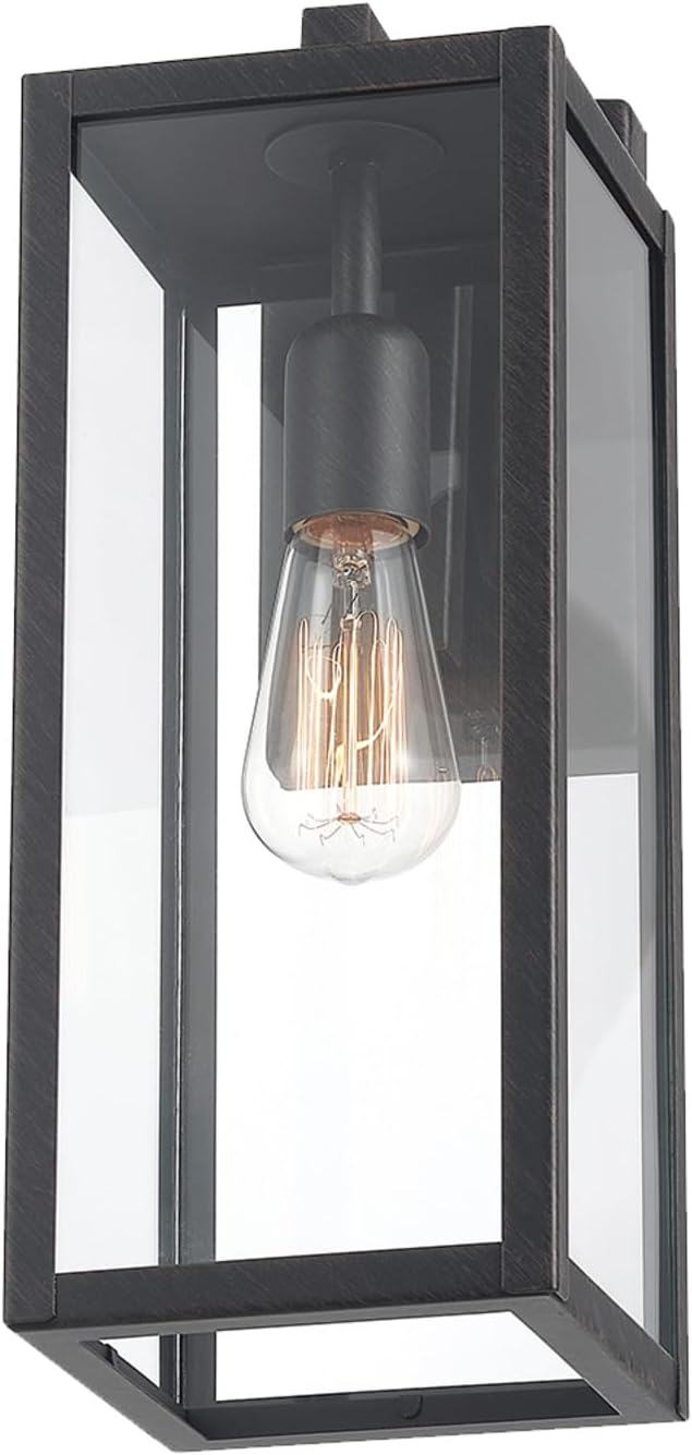 Globe Electric 44837 1-Light Outdoor Indoor Wall Sconce Brushed Dark Bronze Clear Glass Shade Back Porch Lights Front Patio Garage Fixture Exterior Lighting for House