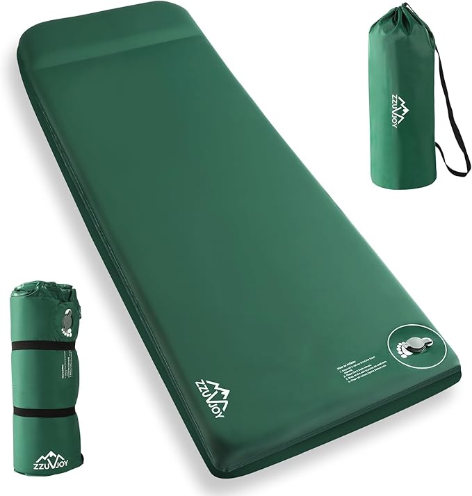 Self-Inflating Sleeping Pad with Foot Pump 3.1 Thick High-Density Foam Camping Mattress 4-Season Sleeping Mat with Built-in Pillow &amp R-Value 9.5 Camping Essentials for Tent Travel Car