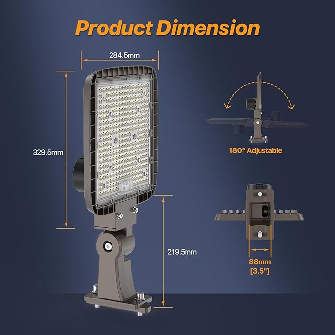 200W LED Parking Lot Light with Replaceable External Driver 30000LM Flood Light 5000K T3 Lens Dusk to Dawn Photocell AC100-277V IP65 Waterproof Outdoor Commercial Area Lighting
