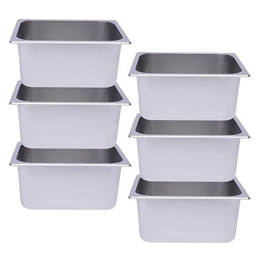6 Pack Hotel Pans 6 Deep Stainless Steel Steam Table Pan Restaurant Steam Table Plate Commercial Food Storage Containers for Hotel Cafeteria Party 12.99 L x 10.24 W