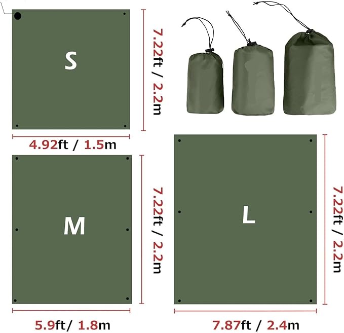 Waterproof Camping Tent Tarp Hammock Rain Fly Footprint Ground Cloth Shelter Sunshade Beach PicnicCompatible for Outdoor(R2.4M)
