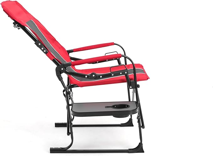 Foldable Directors Chair Heavy Duty Outdoor Camping Chair with Side Table and PocketOversized Rocking Lawn Chair for FishingBeachSport Events (Red)