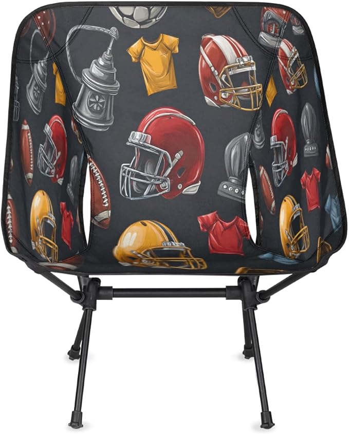 Rugby Camping Chair Folding Backpacking Chair Sports Ball Portable Lightweight Outdoor Chairs with Side Pockets for Hiking Beach Picnic