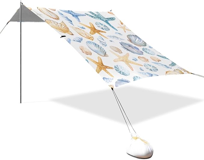 Cute Seashells and Starfish Camping Sun Shelter Beach Tent Portable Beach Sun Shade Outdoor Canopy for Camping Trips Fishing Picnic