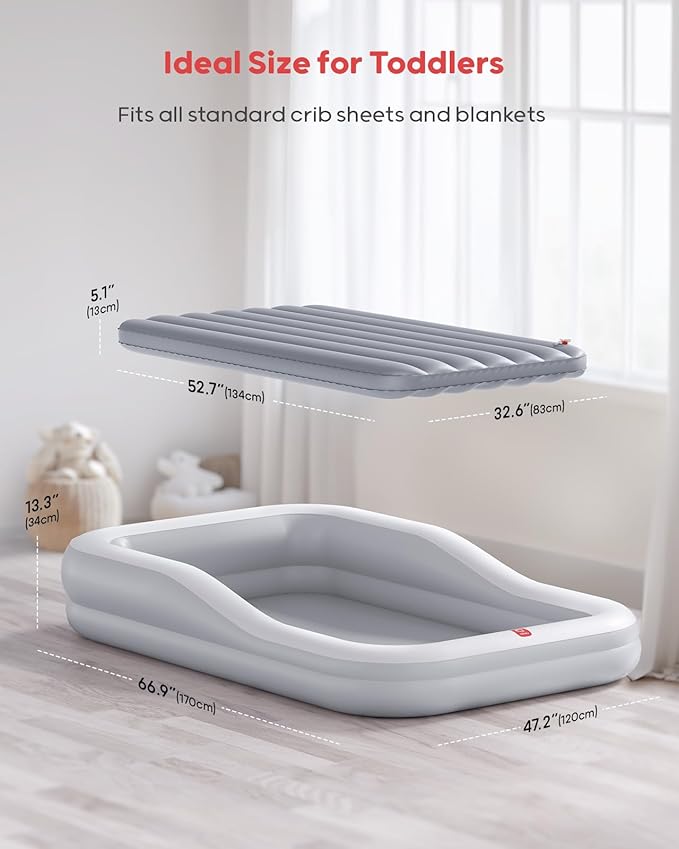 QPAU Inflatable Toddler Travel Bed with Tent Portable Kids Air Mattress with Safety Sides Ideal for Home Grandma's Camping Traveling -Includes Fast Electric Pump