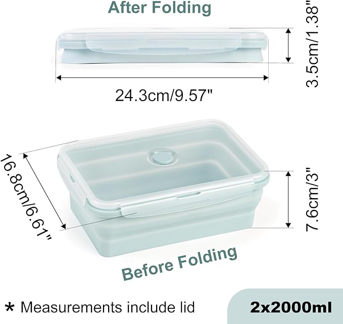 Extra Large Silicone Food Storage Containers with Lids 4 Pack Set 68oz/2000ml Collapsible Meal Prep Lunch Containers Microwave Freezer and Dishwasher Safe