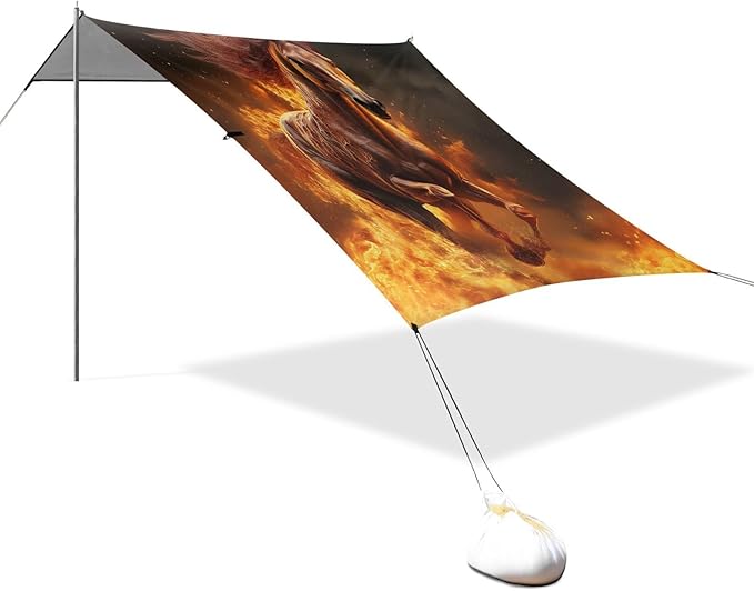 ALAZA Fire Running Horse Beach Tent Sun Shelter Portable Canopy Sunshade for Outdoor Camping Picnics Backyard Fun 10x9 ft
