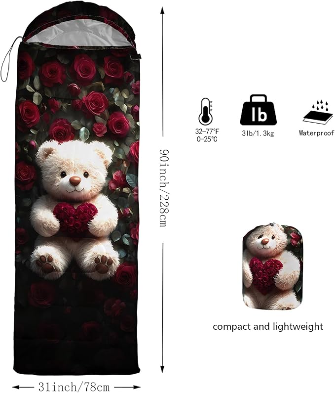 AILONEN Cartoon Camping Sleeping Bag for Boys Girls AdultsLightweight &amp Waterproof3 Season Warm &amp Cold WeatherPortablePrinted Sleeping BagTravelingCampingHiking