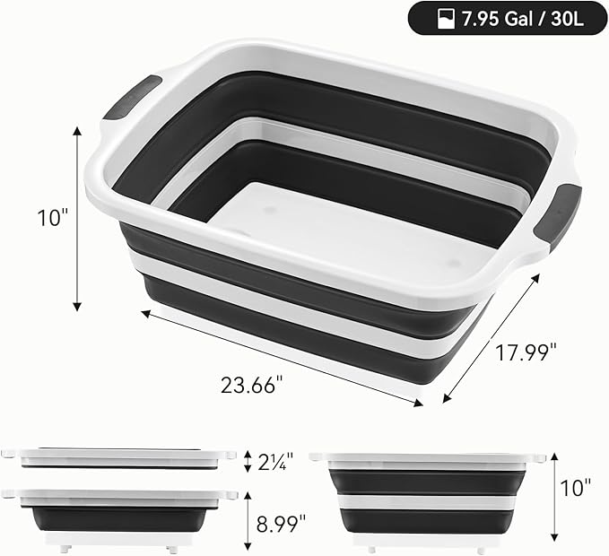 Collapsible BBQ Prep Tub with Cutting Board &amp Lid Folding Food Container BPA-Free Heavy-Duty Dishwasher Safe Upgraded Drain Hole - for Camping Grilling Outdoor Cooking (Black XX-Large)
