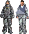 72 Large Wearable Human Sleeping Bag Zipped Foot Opening Design Free Size Ultralight Hoodie Quilted Warm Thermal Coat for Adults Winter or Outdoor 4 Season Camping