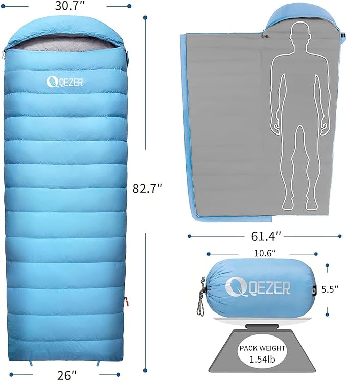 Sleeping Pad and Pillow with 300Fill Power Down Sleeping Bag