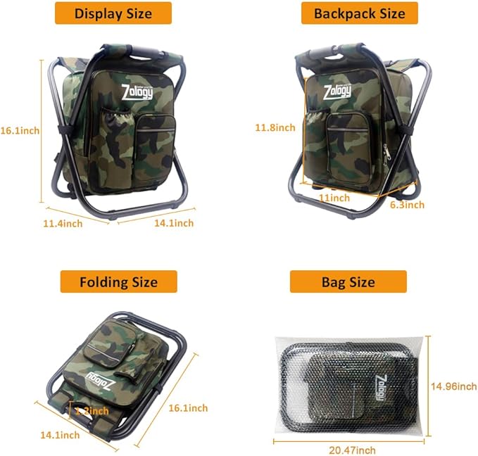 Folding Camping Chair Stool Backpack with Cooler Insulated Picnic Bag Hiking Camouflage Seat Table Bag Camping Gear Outdoor Fishing Hunting Gifts for Men