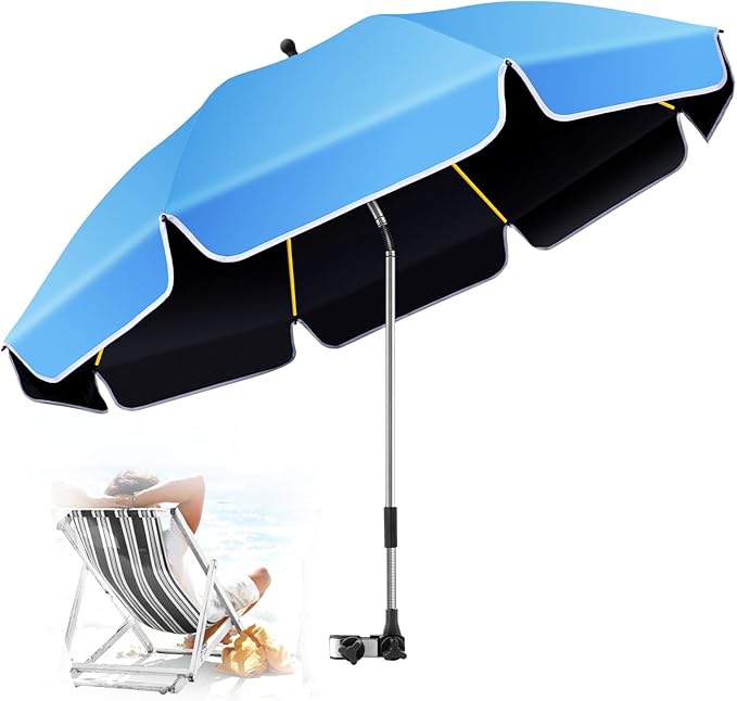 Umbrella 360°Adjustable Protection Stroller 48.8 beach chair umbrella with clamp high UV protection. 3 Adjustable areas 180°+360° for fishing golf beach camping (chair not included)