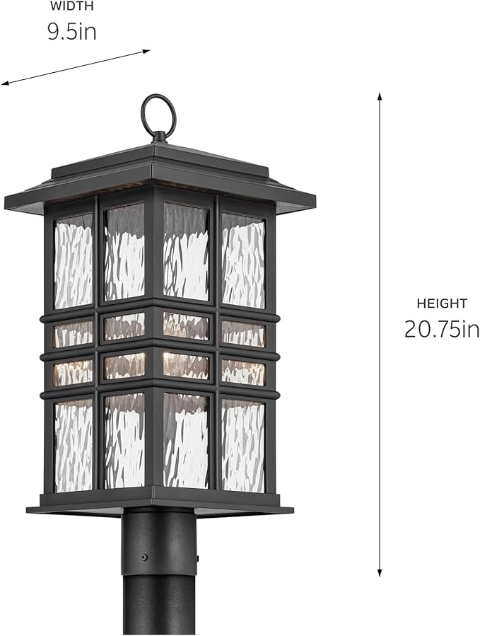 KICHLER Beacon Square 20.75 1-Light Outdoor Post Light with Clear Hammered Glass in Textured Black for Walkways Driveways (20.75 x 9.5 x 9.5) 49832BKT