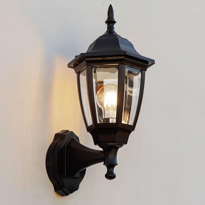 FUDESY 1-Pack 15 1/3 High Classic Outdoor Wall Lantern 3000K Dimmable LED Edison Filament Bulb Included Anti-Corrosion Plastic Materials Black FDS2542EB1