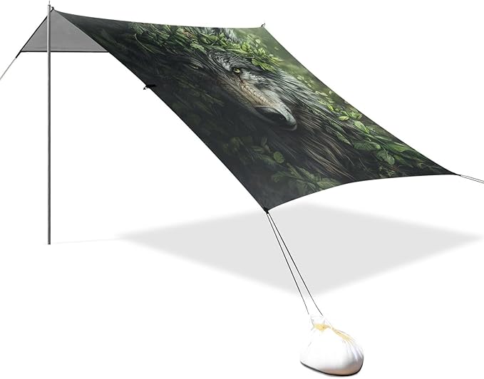 ALAZA Wolf of Forest Beach Tent Sun Shelter UPF50+ Protection Beach Shade Canopy w/ 4 Sandbags for Outdoor Camping Fishing Backyard Fun Picnic 10x9 ft
