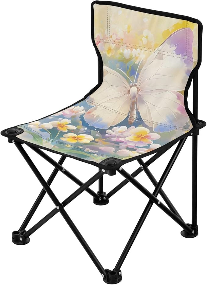 Colorful Butterfly Portable Camping Chairs Folding Chair - Durable Oxford Fabric Lightweight Iron Frame Easy Fold Design - Ideal for Outdoor Activities Camping Fishing and Travel