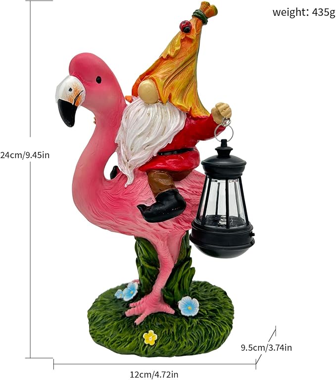 Gnomes Flamingo with Solar Lantern Whimsical Decor for Garden Yard Patio Lawn LED Lights - Unique Gift for Women Mom Friends(Red Gnomes)