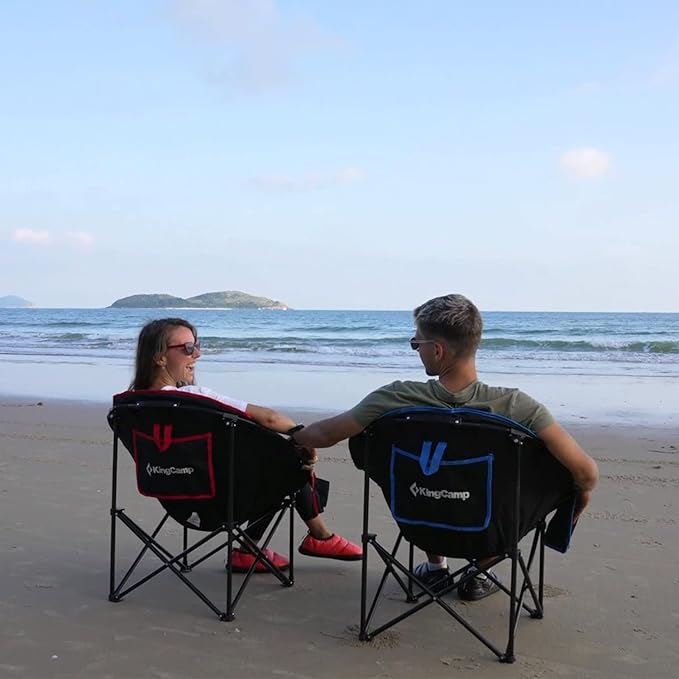 KingCamp Oversized Saucer Round Camping Chair Portable Padded Outdoor Folding Chair for Adult with Cup Holder Back Pocket Carry Bag Support Up to 300lbs Blue
