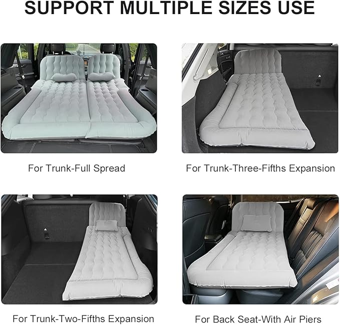 3 in 1 Car Air Mattress SUV Mattress for Back Seat Cargo Area Car Mattress with Electric Air Pump-2 Support Fillers &amp 2 Pillows Fits SUV|MPV|Sedan|Minivan for Road Trip Camping Grey