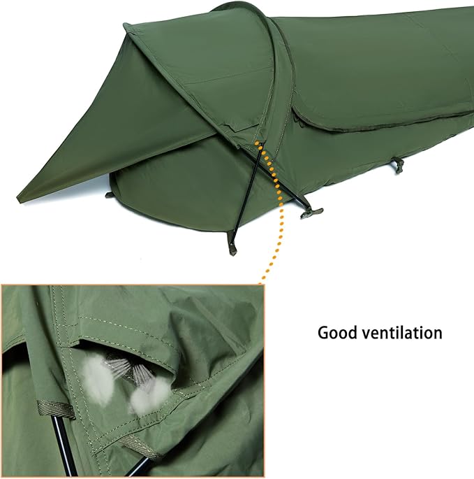 MT Military Hideaway Bivy Cover Stealth Compact Single-Pole Hooped Tent for Modular Sleeping Bags with Mosquito Bug Net MeshWaterproof Breathable Outer Shell Minimalist Shelter