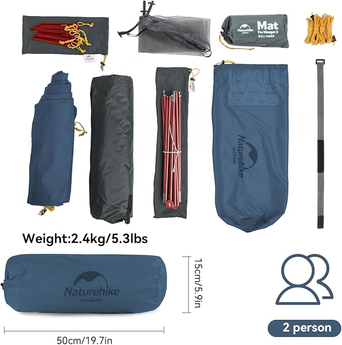 Naturehike Mongar 2 Person 3 Season Camping Tent Ultralight Backpacking Tent for Hiking Cycling