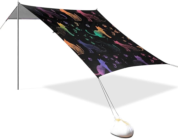 ALAZA Rainbow Cat Paw Prints Beach Tent Sun Shelter UPF50+ Protection Beach Shade Canopy w/ 4 Sandbags for Outdoor Camping Fishing Backyard Fun Picnic 10x9 ft