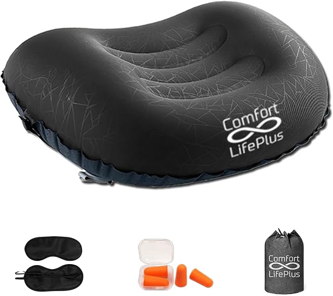 Ultralight Inflatable Camping Travel Pillow - Compressible Compact Comfortable Ergonomic Inflating Pillows for Neck &amp Lumbar Support Camp Hiking Backpacking (Orange)
