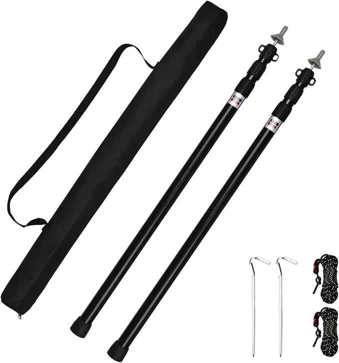 Tiandirenhe 2pcs Tarp Poles Heavy Duty Adjustable 95-234cm Camping Tent Poles Thicken Aluminum Alloy Tent Pole Support Rods Beach Shelter Tarp Awning Poles Set for Hiking Camping Black