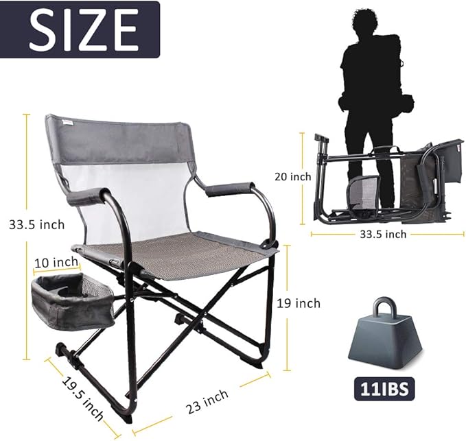 Heavy Duty Portable Foldable Director's Chair Gray - Perfect for Outdoor Use with Camping and Sporting Events Side Basket Has Storage for Everyday Essentials