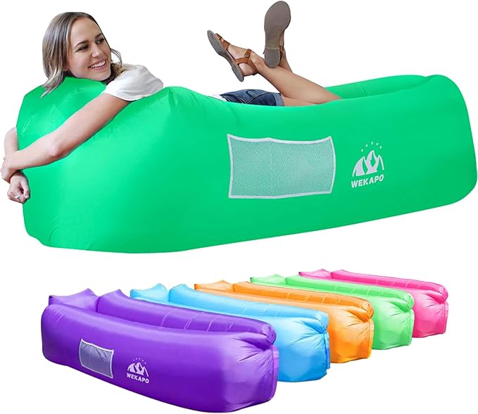 WEKAPO Inflatable Couch Air Lounger Chair - Camping &amp Beach Accessories Portable Blow up Sofa for Hiking Lawn Indoor/Outdoor Movies &amp Music Festivals. Lightweight and Easy to Set Up Air Ham