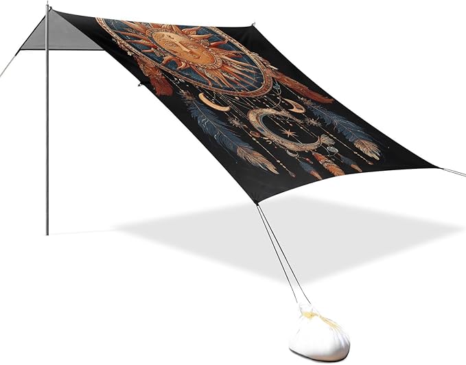 ALAZA Sun Moon Dreamcatcher Beach Tent Sun Shelter UPF50+ Protection Beach Shade Canopy w/ 4 Sandbags for Outdoor Camping Fishing Backyard Fun Picnic 10x9 ft