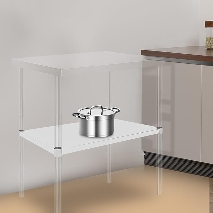 Eapmic Undershelf for Work Tables Adjustable Lower Shelf Stainless Steel Bottom Shelf Add for Commercial Prep Table Restaurant Kitchen Bakery Garage Workshop Use (30.8x18.8in)