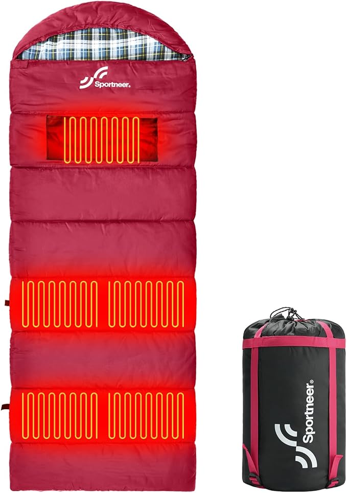 Sportneer Heated Sleeping Bag with 5 Heating Zones Warm Flannel Cold Weather Sleeping Bag for Adults 3 Heat Levels USB Powered (Power Bank Not Included) Winter Camping &amp Outdoor Hiking
