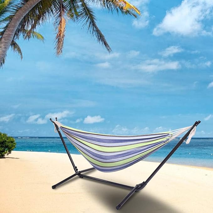 Double Hammock with Stand Double Outdoor Hammock Heavy Duty Outside Garden Yard Outdoor 330lb Capacity Free Standing Hammocks with Portable Carrying Bag for Outside Indoor Yard Camping