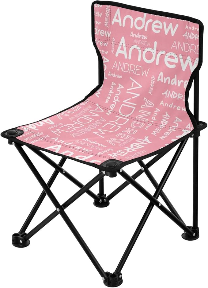 Sinestour Pink Custom Folding Camping Chair for Teen Child Personalized Name 14.6×14.6in Portable Outdoor Chair with Carry Bag for Travel Picnic Barbeques
