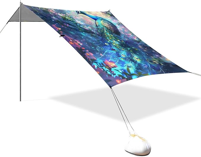 Camping Sun Shelters Glowing Beautiful Peacock Beach Canopy 126 * 110.2in