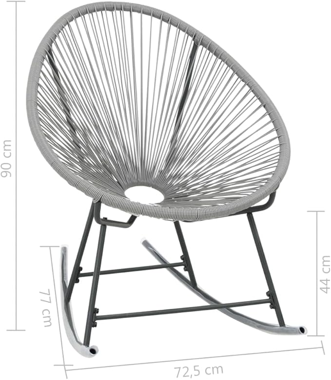 Outdoor Rocking Moon Chair Gray Poly Rattan PE Rattan Seat Powder-Coated Steel Frame Durable Outdoor Furniture Comfortable Lounge Chair for Patio Garden Yard