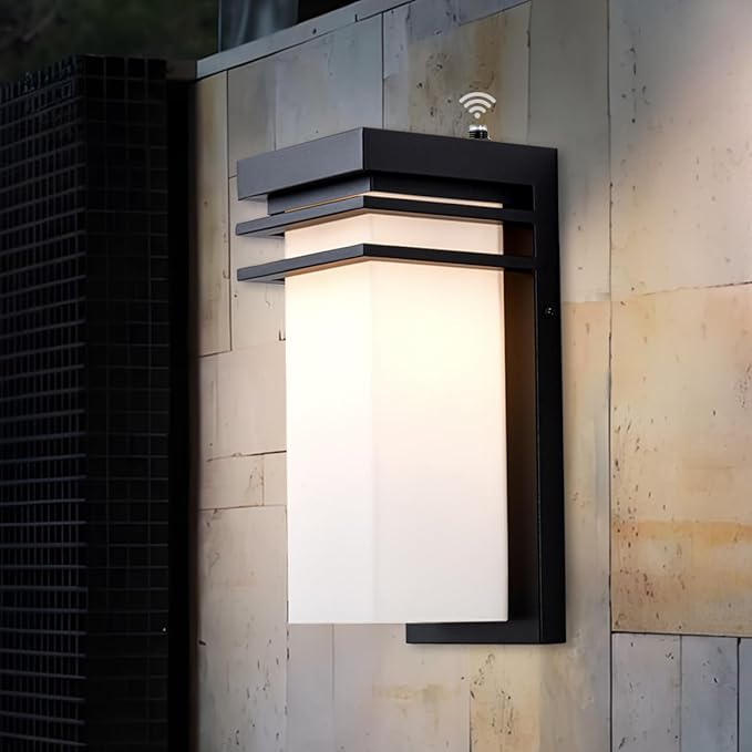 Dusk to Dawn Outdoor Wall Sconce Black Modern Wall Lights Fixture with White Frosted Glass 12 inch Exterior Porch Sconce Lighting Wall Mount for House Patio E26 Base