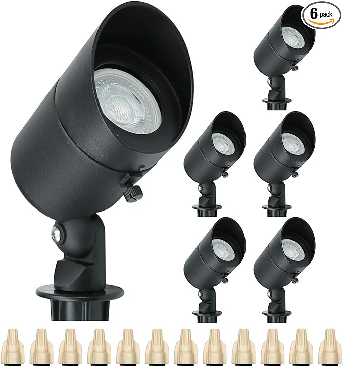 Lumina Lighting® 4W Landscape Lighting 12V Landscape Lights Low Voltage Landscape Spotlights Warm White Waterproof Outdoor Replaceable LED Bulb for Garden Lawn Porch Patio and Yard (Black 6-Pack)