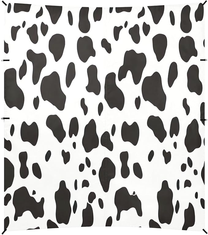 Cow Spots Pattern Beach Tent Sun Shelter 9.2' x 10.5' Beach Canopy with 4 Sandbags 4 Stability Poles Sand Shovels - Tent Canopy for Beach Camping Fishing Picnics