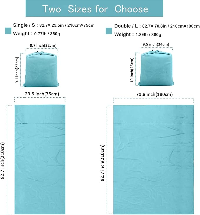 Sleeping Bag Liner Lightweight Portable Soft Travel and Camping Sheet with Compact and Carry Bag for Travel Hotel