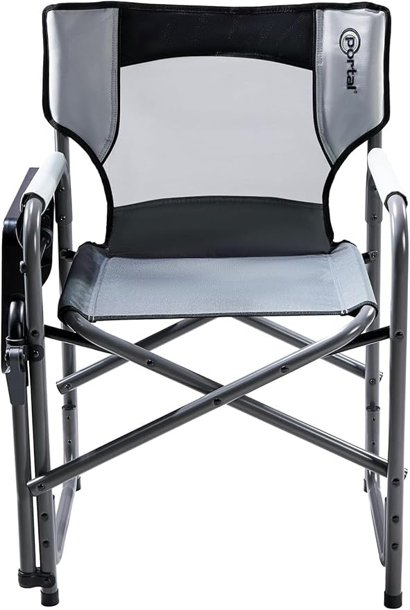 Portal Folding Director Chair with 2-Way Rotating Side Table Heavy Duty 300 lb Camping Chair with Swivel Tray &amp Cup Holder Ergonomic Mesh Back Portable Outdoor Seat for RV Tailgating &amp Lawn
