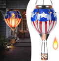 Hot Air Balloon Solar Lantern - U.S Flag Patriotic Glass Lantern Simulated Flickering &amp Dancing Flame Outdoor Hanging Yard Light Waterproof IP65 Ideal 4th of July Gift for Patriot Patio Decor