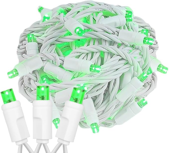 Novelty Lights 34ft Christmas String Lights 100 Green LED Bulbs on White Wire 4 Spacing Connectable Indoor Outdoor Commercial Grade Lighting for Holidays Patio Weddings