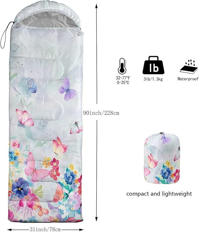 Kids Sleeping Bag for Boys GirlsCheckerboard Cat Print-Lightweight Warm Portable Outdoor Indoor-Waterproof Cold Weather Resistant Sleeping Bag for Camping Hiking